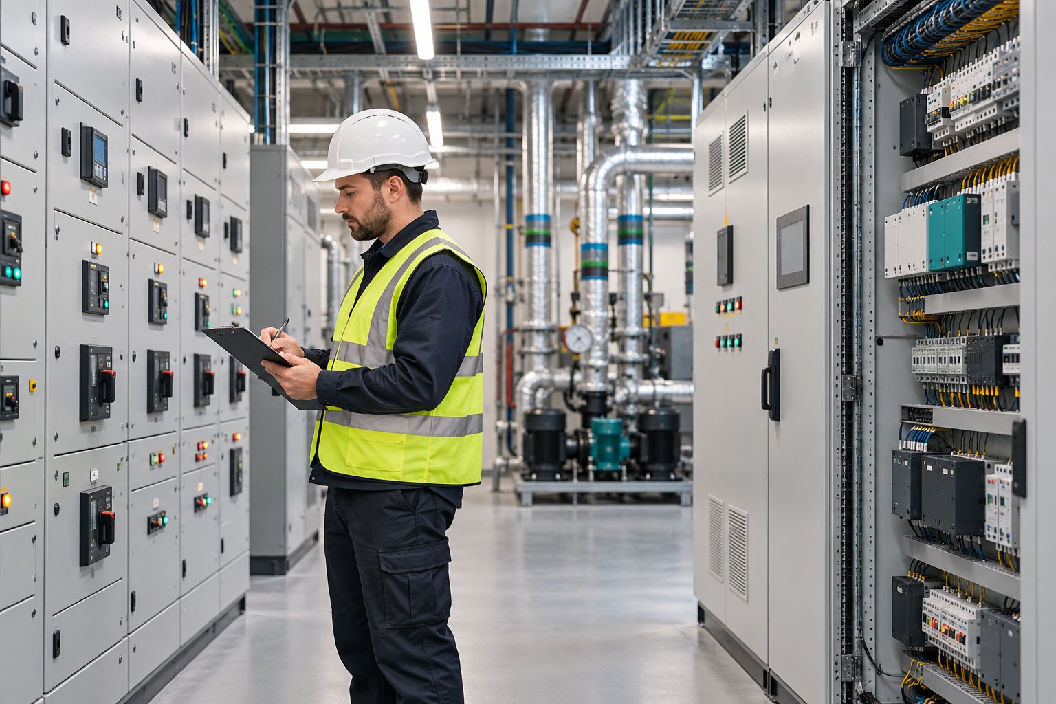 Commercial building electrical panels and technical control systems - concept illustration