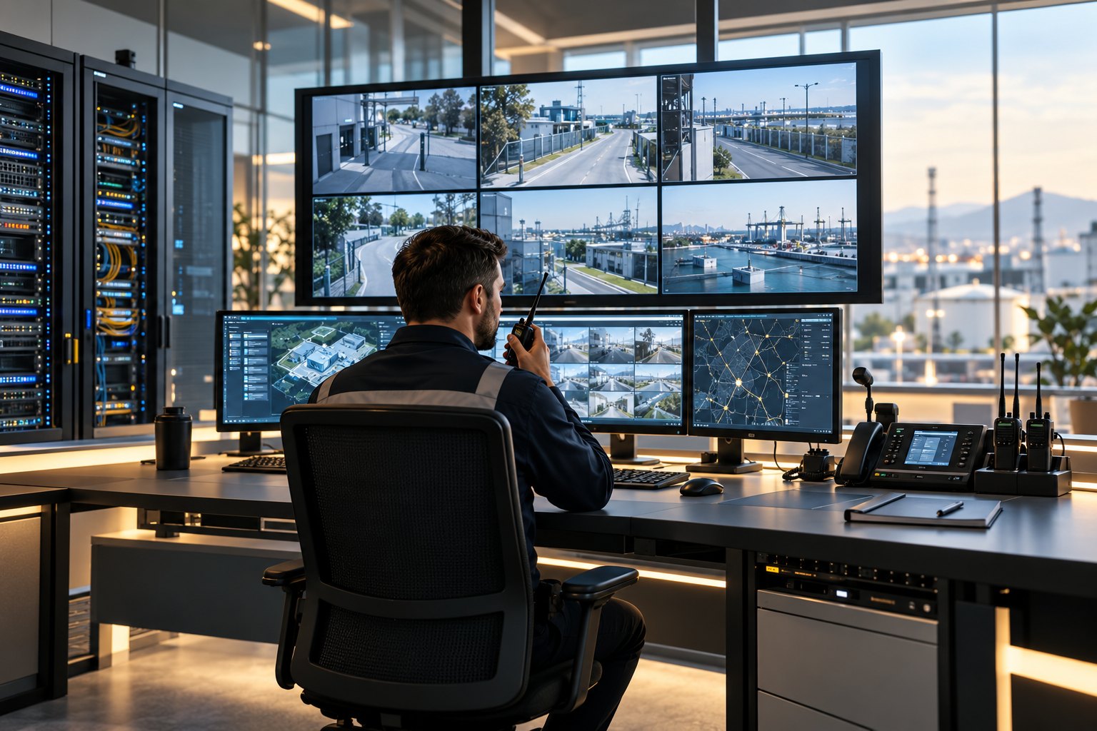Integrated infrastructure surveillance and communication control room - concept illustration